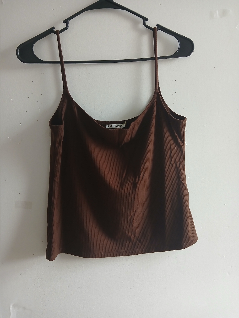Reformation Chocolate Brown Ribbed Silk Cowl Cami